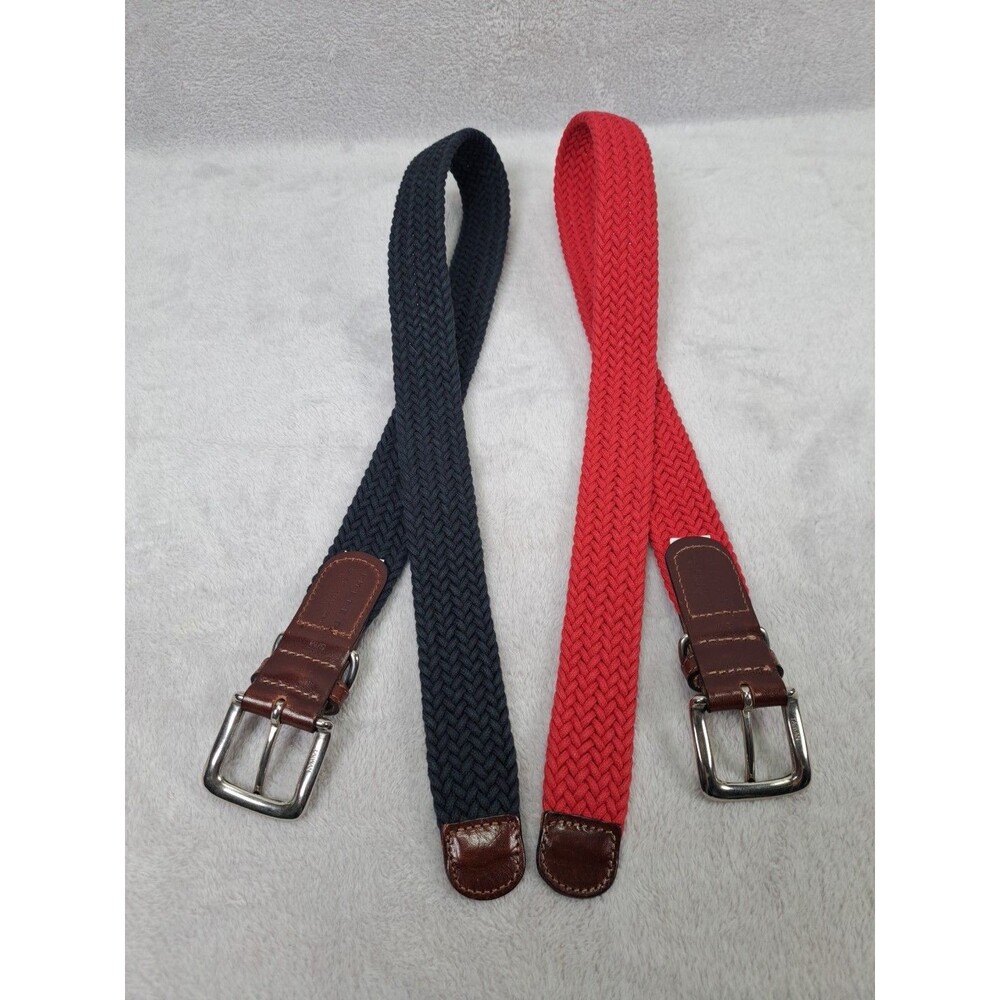 Limited Belt Set Of 2 Italian Leather Ends Braided Woven Red & Blue S/M USA - Picture 8 of 12